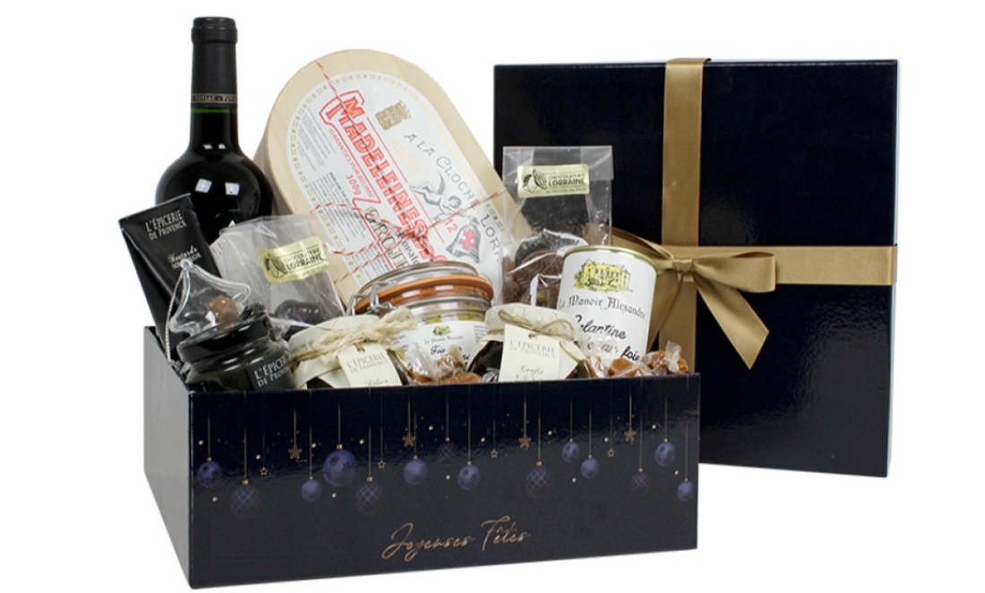 panier garni No&euml;l bleu noir or