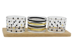 Plateau bambou + 3 pots en verre 