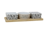 Plateau bambou+3 pots carrés/rond