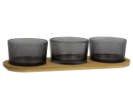 Plateau bambou + 3 pots en verre 