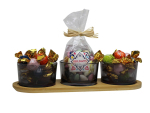 Plateau bambou + 3 pots en verre 