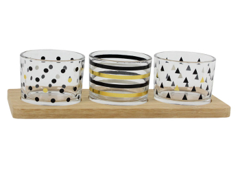 Plateau bambou + 3 pots en verre 