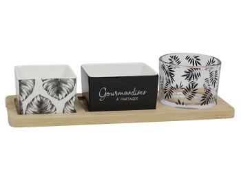 S/3 Pots + plateau bambou 