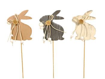Boite de 24 piques lapins boutons ass.L20cm