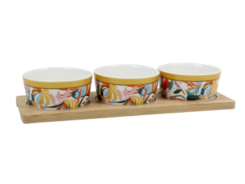 Plateau bambou + 3 pots 