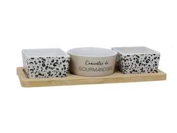 Plateau bambou+3 pots carrés/rond 