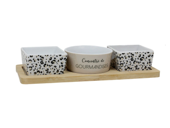 Plateau bambou+3 pots carrés/rond