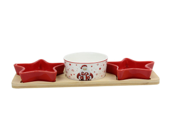 Plateau bambou + 3 pots rond/étoiles 