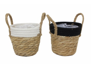 Cache-pot corde bord noir et blanc assortis Ø12,5int. h12 +P
