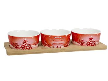 Plateau bambou +3 pots ronds 