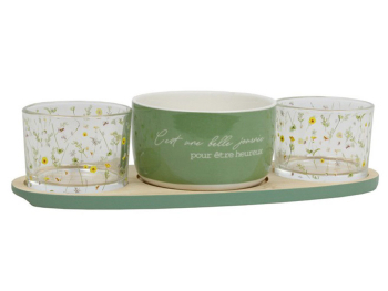 Plateau ovale +3 pots 