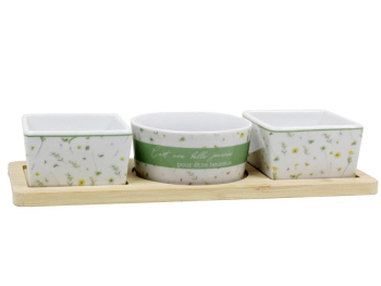 Plateau bambou+3 pots carrés/rond