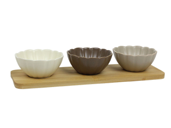 Plateau bambou + 3 pots Eden ø8,8x4,3 cm - 29x9