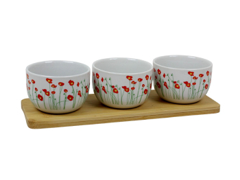 Plateau bambou+3 pots ronds 
