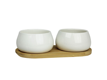 Plateau bambou + 2 pots 