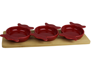 Plateau bambou +3 pots bonbons ø8.5x2,3