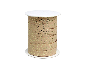 Rouleau de bolduc beige +étoiles dorées 10mmx100 m