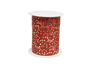 Rouleau de bolduc rouge +étoiles dorées 10mmx100 m