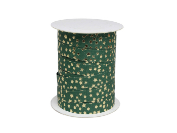 Rouleau de bolduc vert +étoiles dorées 10mmx100 m